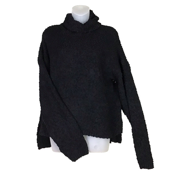 Bobeau Women’s Large Black Popcorn Knit Turtleneck Sweater Hi-Low Hem NWOT - Picture 2 of 13
